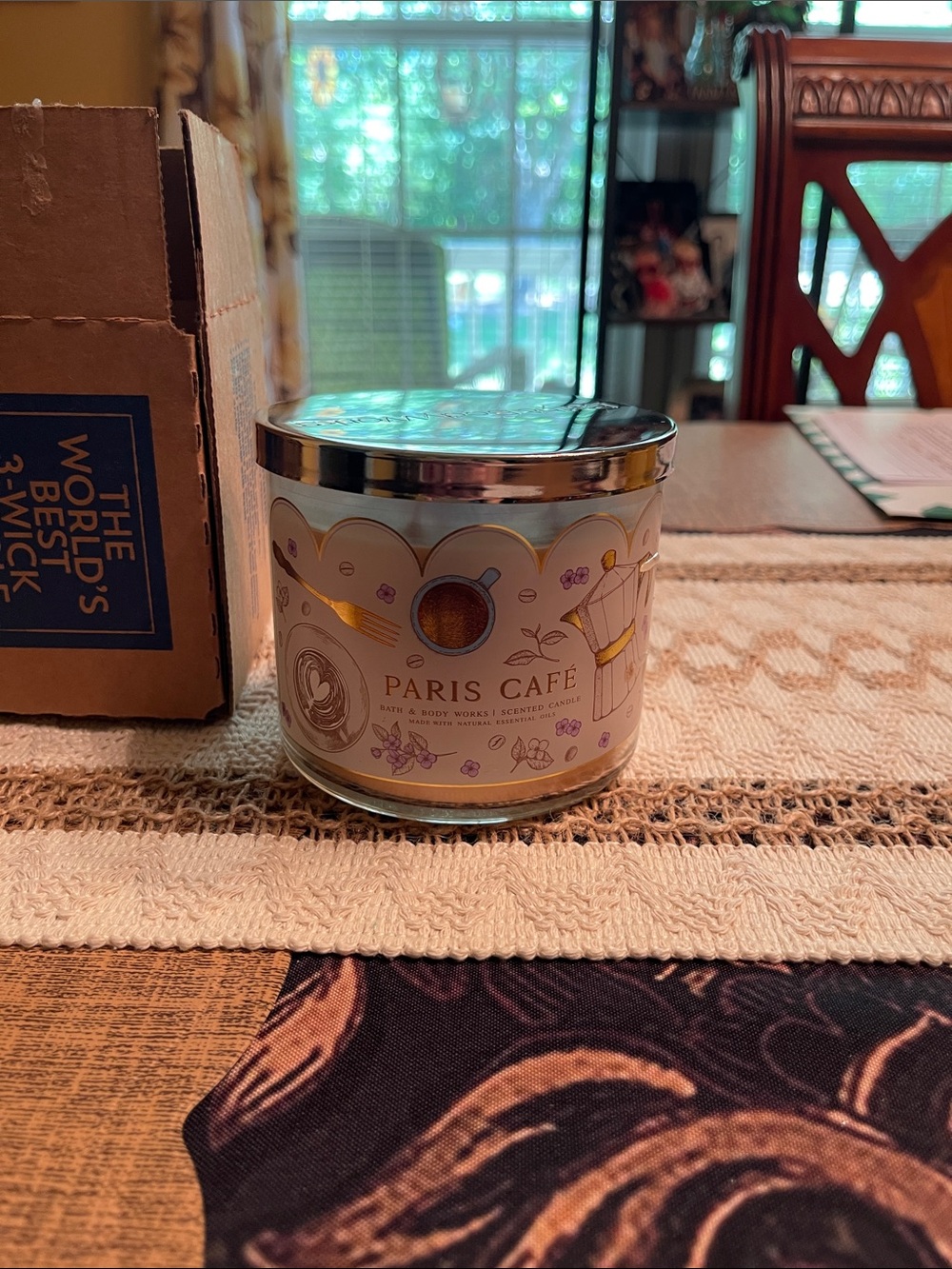 Bath & Body Works Paris Café 3-Wick Candle - Cream with Gold Accents